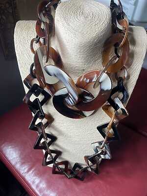 #ad necklace women acrylic Brown Dimond Cut $22.00
