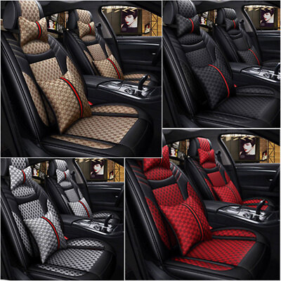 #ad Universal Front Rear Car Seat Covers 5 Seats Full Set Deluxe Leather Cushion $9.99