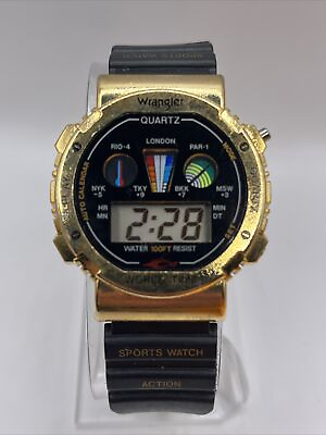 #ad Wrangler World Time Men#x27;s Digital Quartz Watch Vintage 77 124 New Battery $20.40