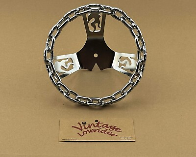 #ad NEW 5quot; LONG BICYCLE VINTAGE LOWRIDER STEEL FLAME CHAIN STEERING WHEEL IN CHROME $149.95