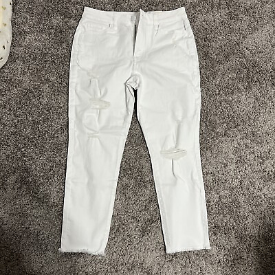 #ad SO Women High Rise White Jeans 13 Crop Jeans 13 31w Stretch Ripped New Inseam 25 $22.99