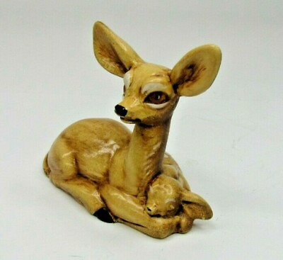 #ad VTG Ceramic Large Ear Doe and Fawn Deer 3 3 8quot; Tall 1979 $19.79