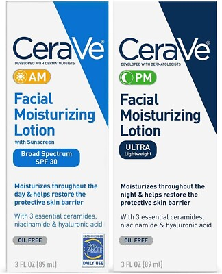 #ad CeraVe AM PM Facial Moisturizing Lotion Skin Care Set Ultra Lightweight 3oz New $19.98