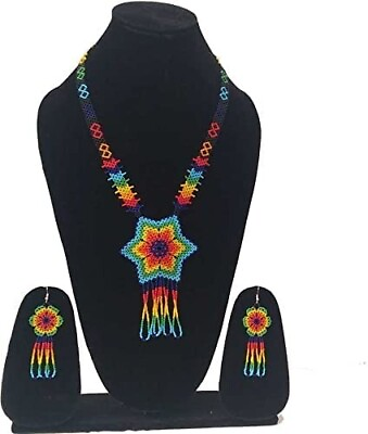 #ad Multicolor Native American Style Beaded Necklace Beaded hand band earrings $30.91