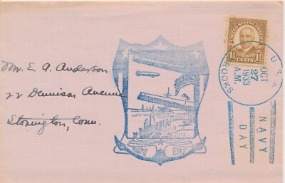 #ad Naval cover USS Brooks 10 27 1933 Navy Day Blue cancel $5.00
