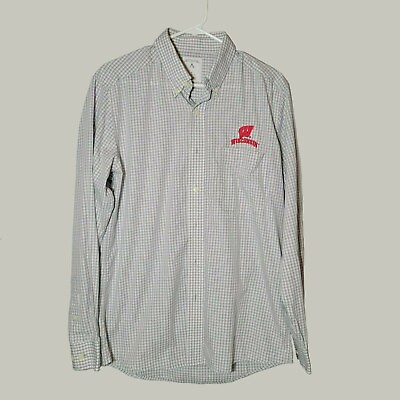 #ad University of Wisconsin Mens Button Down Shirt Med Striped Antigua $14.96