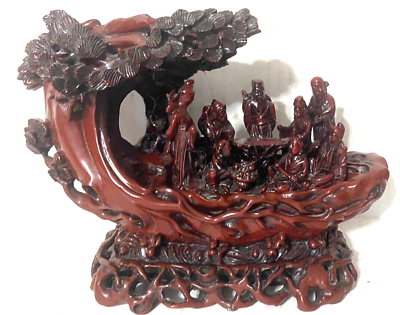 #ad VTG Chinese Fengshui Carved Cinnabar Red Resin 8 Immortals in a Boat 8quot;x4quot;x6quot; $49.99