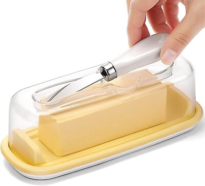 #ad Butter Dish with Lid and Knife Butter Keeper w Removable Silicone Base BPA free $15.29