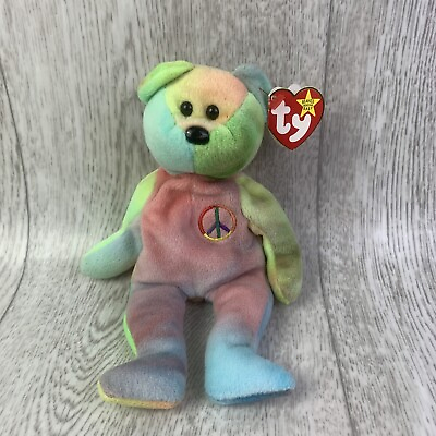 #ad TY P.E. Pellets Beanie Baby Peace Bear Errors Two i’s And Sticker Surface Wash $12.00