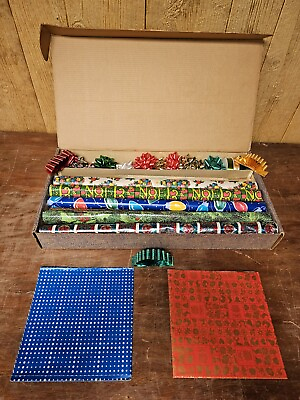 #ad Vtg Christmas Wrapping Paper Rolls With Original Box amp; Gift Bows Novelty $225.00