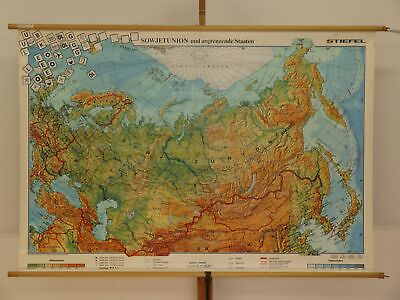 #ad Soviet Union Frg GDR Russia Lernkarte 1990 Schulwandkarte Wall Map 158x107cm C $183.86