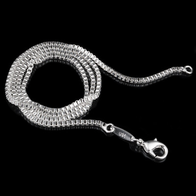 #ad 925 Silver Plated 1.4 mm Box Chain Mens Womens Necklace 18quot; 20quot; 22quot; 24quot; Gift $3.59