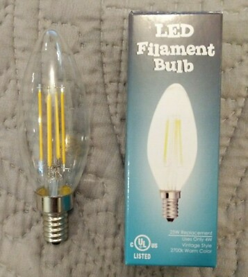 #ad LED Filament 25W Candelabra Dimmable Bulb. 2700k Warm Color. Uses Only 4W. E12 $6.00