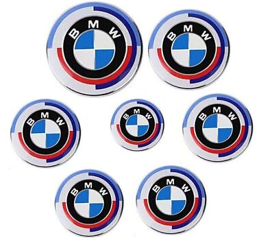 #ad For BMW 50th Anniversary Emblem Centre Caps Badges 7PCS Set 82mm 74mm 68mm 45mm $29.99