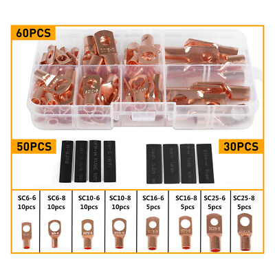 #ad 140pcs Battery Terminals Bare Copper Ring Lug Connector Wire Gauge Terminals $10.44