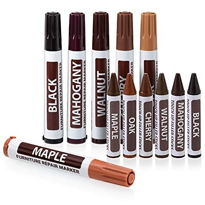 #ad Furniture Touch Up Marker 12PCS Repair Kit Cover Wood Scratch Markers and Wax $14.22