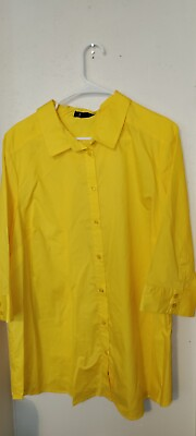 #ad Roamans Sz 24W 2X 3X Bright Yellow Button Down Shirt 3 4 Sleeve Casual Top $14.98