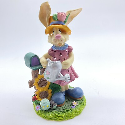#ad Vintage Easter Bunny Figurine Resin Girl Statue Decor Dress Hat Watering Can 5” $8.79