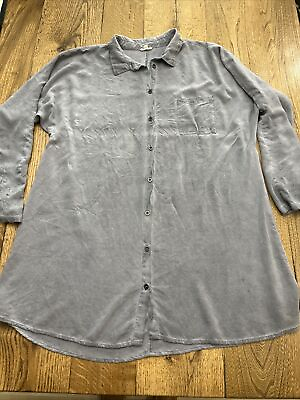 #ad En Creme Anthropologie Sun Bleached Grey Tunic Button Down Long Size Small $16.99