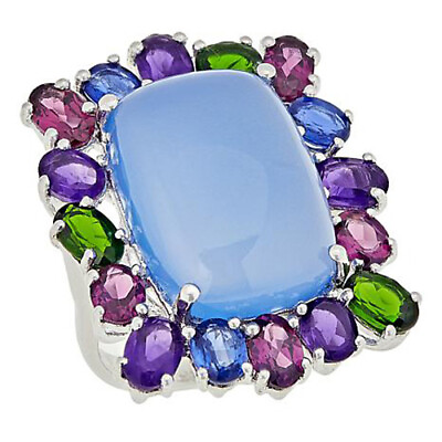#ad HSN Colleen Lopez Sterling Silver Blue Chalcedony and Multi Gem Ring Size 6 $149.99
