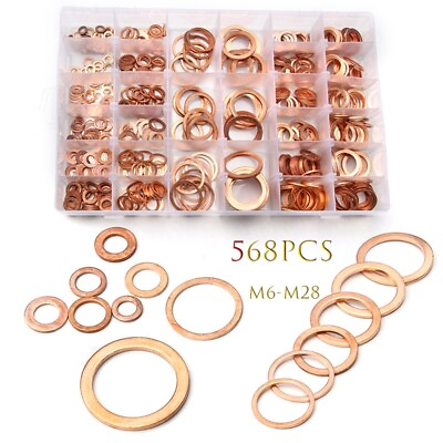 #ad 568Pcs Copper Crush Gold Washer Gasket Set Flat Ring Seal Assortment Kit 30Sizes $58.99