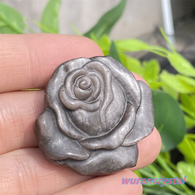 #ad Natural Silver obsidian Quartz Carved Rose Crystal skull Reiki Healing gift 1pc $15.48