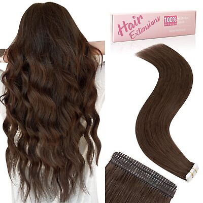 #ad Charites Tape in Hair Extensions Human Hair Chocolate Brown 20pcs 50g Doubl... $51.78