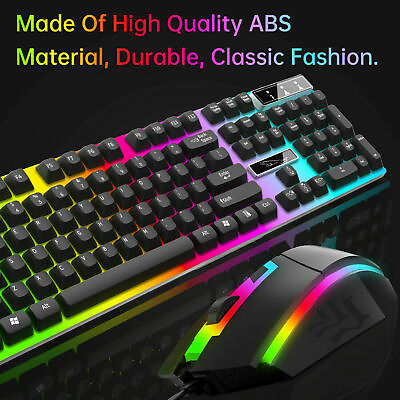 Computer Desktop Gaming Keyboard and Mouse Mechanical Feel Led Light Backlit RGB $19.99