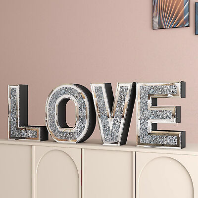 #ad 4pcs Independent Letters HOME LOVE Glam Crystal Diamond Silver Mirror Glass Wall $28.92