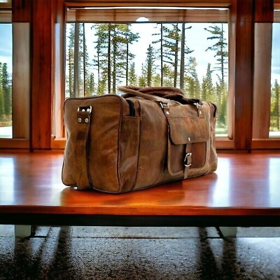 #ad Brown Weekend Carry Vintage Overnight Bag Leather Travel Luggage Duffle $64.60