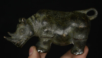 #ad Collect Old China Dynasty Palace Bronze Feng shui Animal Xi Ox Rhinoceros Statue $40.80