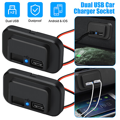 #ad 2PCS 12V 24V 4.8A Dual USB Port Car Fast Charger Socket Power Outlet Waterproof $11.98