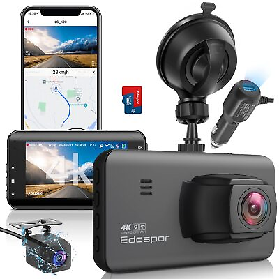 #ad 4K Dash Cam Front and Rear Built in WiFi GPS Dash Camera for Cars 3#x27;#x27; IPS Scr... $83.52