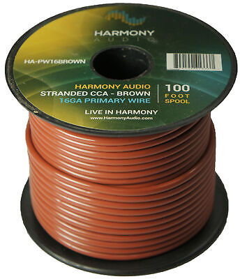 Harmony Car Primary 16 Gauge Power or Ground Wire 100 Feet Spool Brown Cable New $10.95