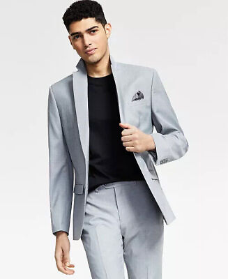 #ad BAR III Men#x27;s Slim Fit Sharkskin Suit Jacket Light Grey 40L 2 Button $18.48