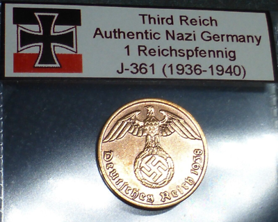 #ad Beautiful Bronze Nazi Coin: Genuine 1 Reichspfennig Third Reich Germany WW2 era $6.44