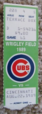 #ad CHICAGO CUBS TICKET STUB 8 22 89 NICE USED CONDITION $9.50
