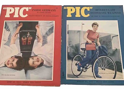 #ad Vintage 2 PIC Magazines June 22 1943 Twin Blood Donors Lois Lucille NAZI WWII $14.89