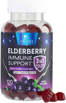 #ad Elderberry Gummies Immune Support Gummy Vitamins C amp; Zinc Potent Black Sambucus $11.82