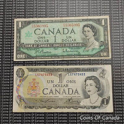 #ad Lot of 2 Canada#x27;s Final $1 Bills 1967 1973 $1 Banknotes #coinsofcanada C $9.99