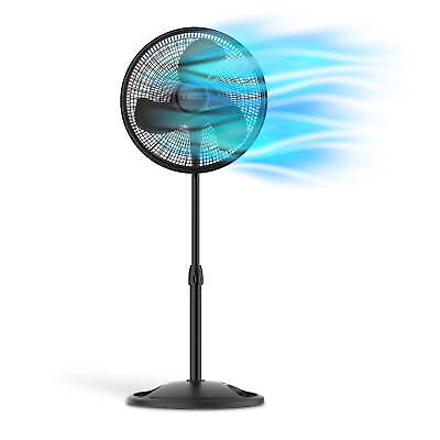#ad #ad 16quot; Oscillating Adjustable Pedestal Fan with 3 Speeds 47quot; H Black S16500 New $24.31