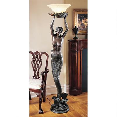 #ad Over 6#x27; Grande Single Sea Siren Mermaid Faux Bronze Finish Torchiere Floor Lamp $1029.05