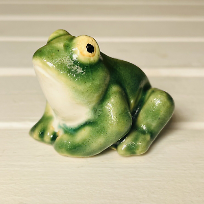 #ad Vintage Ceramic Pottery Frog Garden Aquarium Decor Crackle Glaze Mid Century $7.60