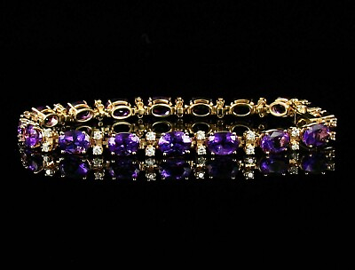 #ad Oval Cut Amethyst Diamond Wedding Tennis Bracelet Solid 14K Yellow Gold Plated $146.62