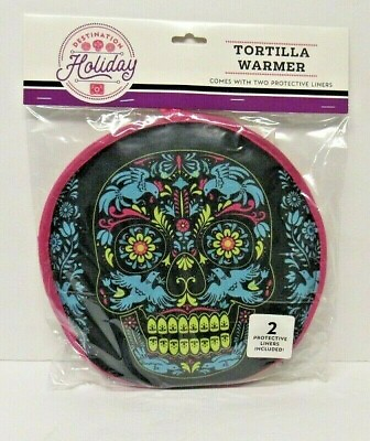 #ad Day of the Dead Sugar Skull Halloween Blue Tortilla Warmer w 2 Protective Liners $19.99