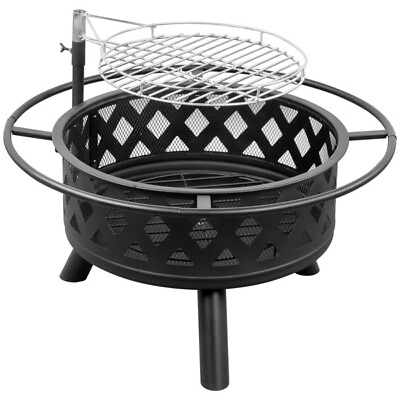 #ad 30in Outdoor Metal Fire Pit with Cooking Grates BBQ Grill Durable Construction $96.89