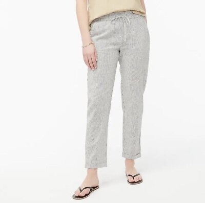 #ad J CREW Pants Womens 14 Gray Striped Linen Cotton NEW Drawstring AY192 $20.99