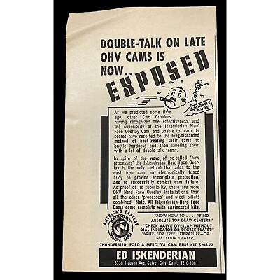 #ad Ed Iskenderian Racing Cams 50s Vintage Mini Print Ad Culver City CA $9.98