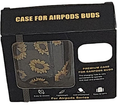 #ad Ear Bud Airpods Case Black Sunflower Lightweight Anti Shockproof Easy Carry New $9.53