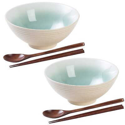 #ad HOKELER Ceramic Japanese Ramen Bowl Set 2 Sets 8 inch 40 Ounce Asian Pho Udon N $27.84
